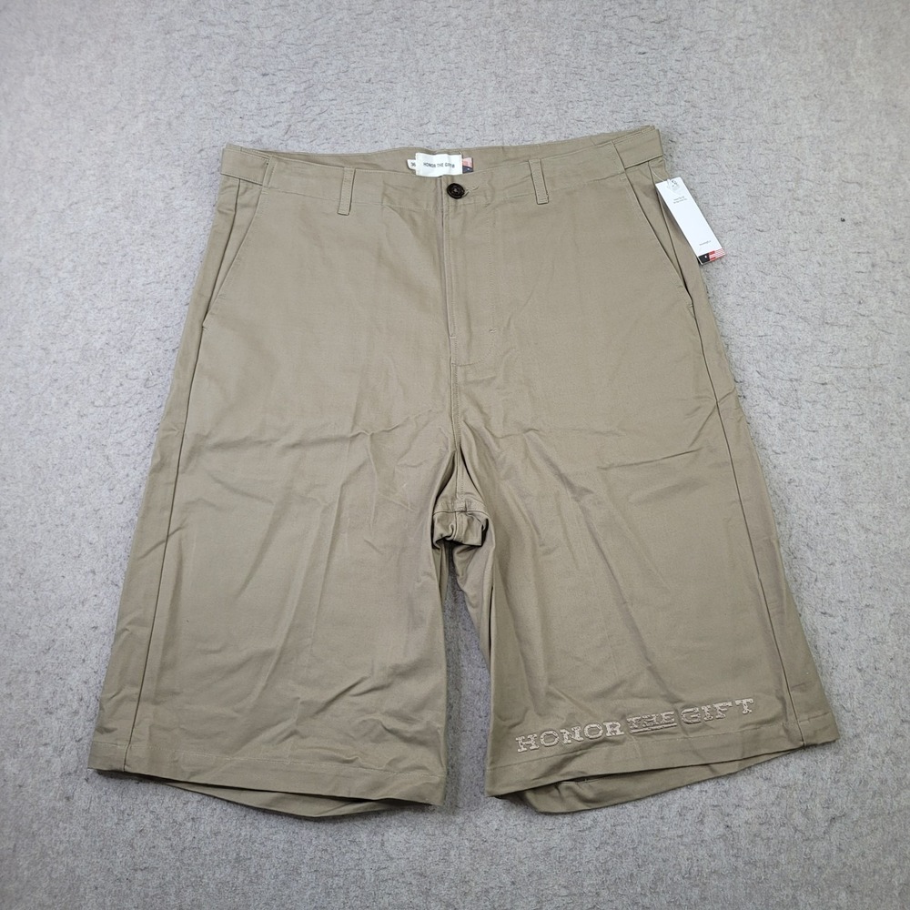 Honor the Gift Men's Shorts Size 36 Tan Flat Front Chino 12" Inseam NEW